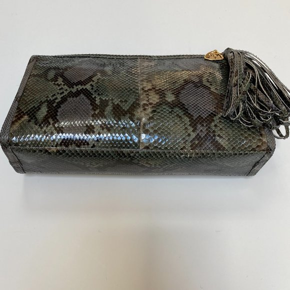 LIKE NEW Vintage Morris Moskowitz Genuine Brown Green Reptile Snakeskin handbag - Picture 2 of 10